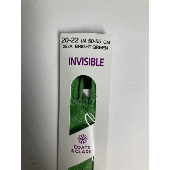 Coats Invisible Zipper 20" To 22" Bright Green  F84/22-287A (Pack‎ of 2) NEW - Picture 3 of 9